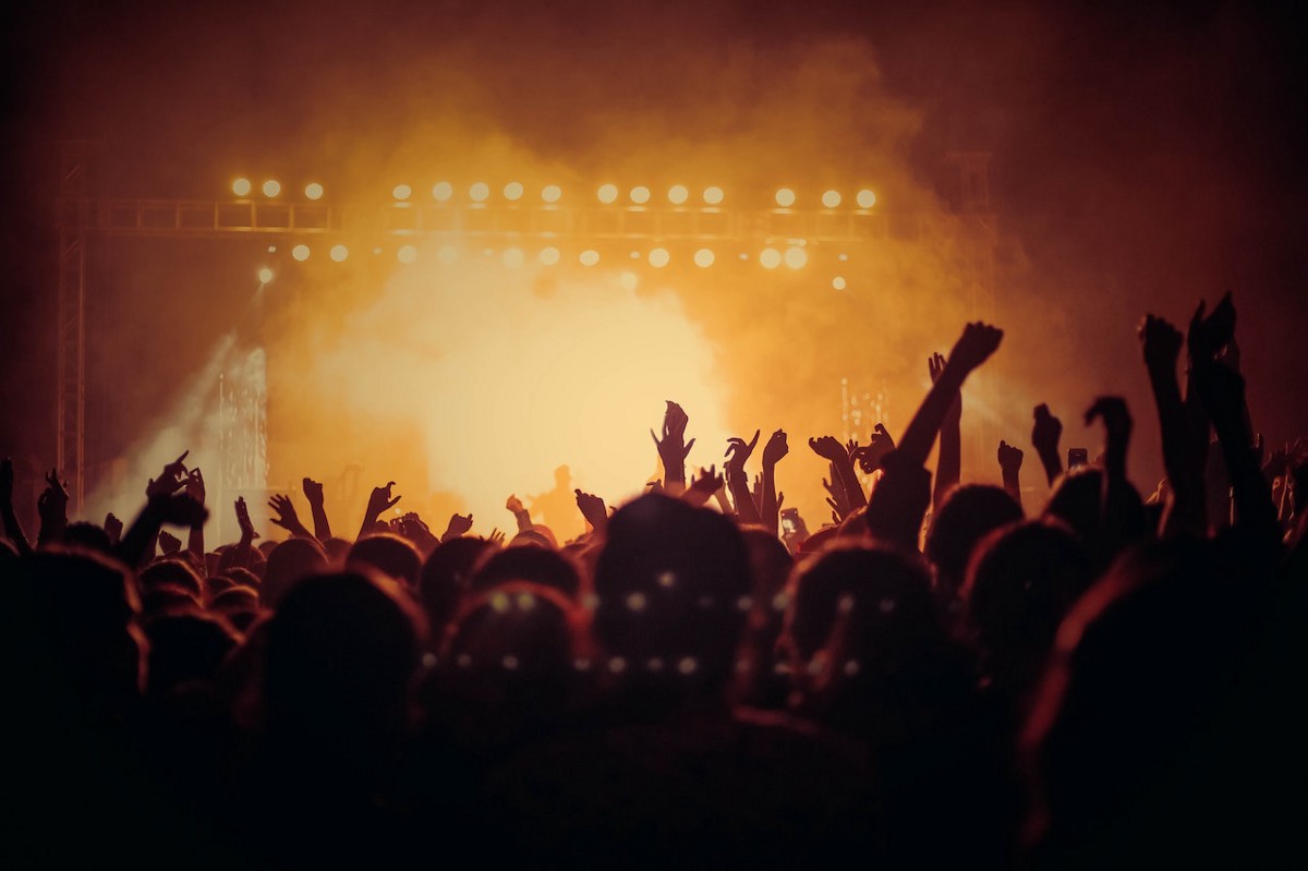 People raising hands at a concert